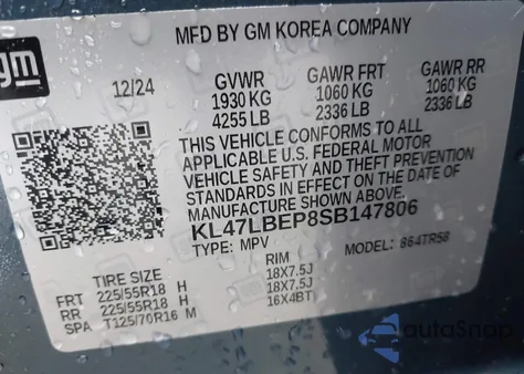 2025 Buick Envista Sport Touring Fwd from USA, damaged, VIN KL47LBEP8SB147806